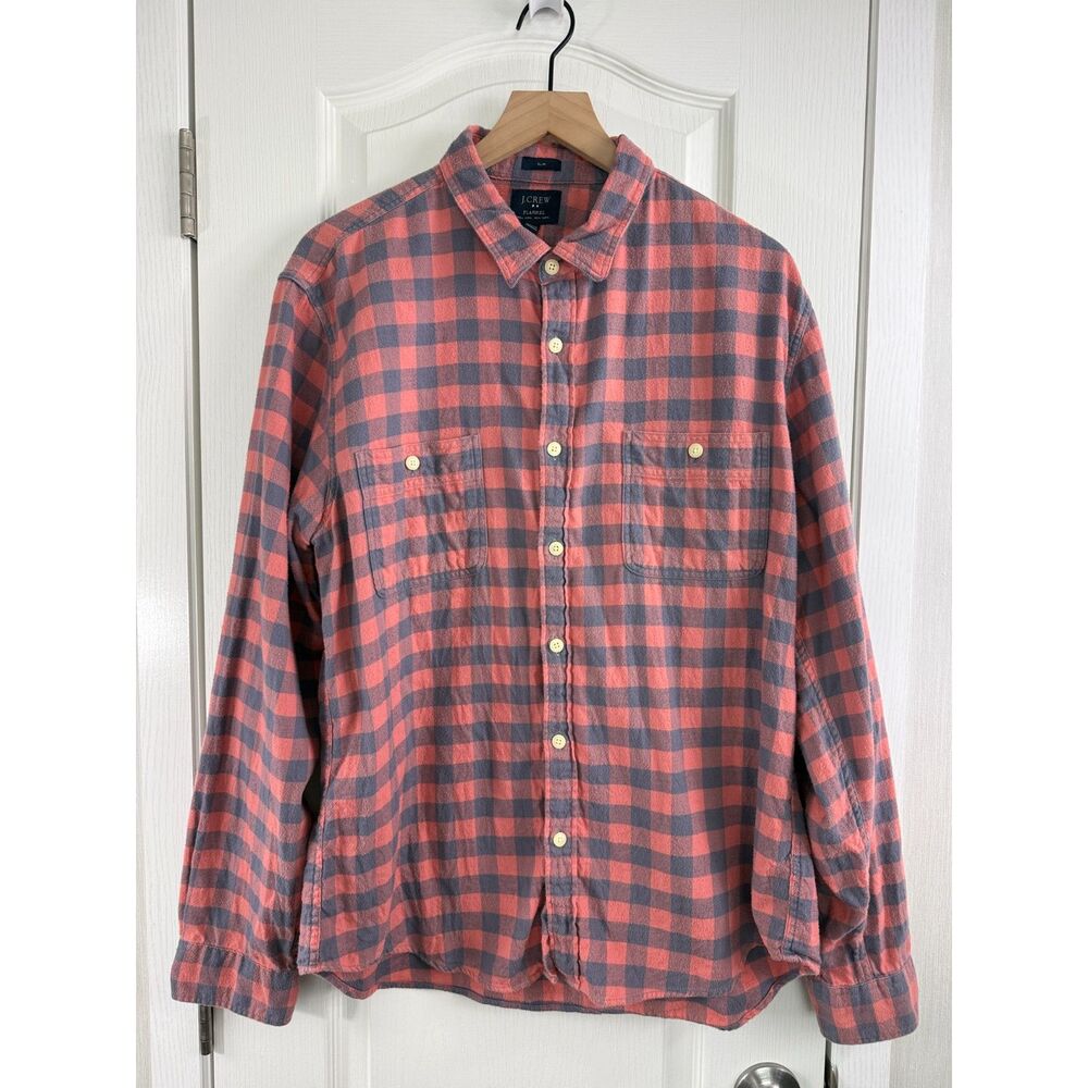J.Crew Flannel Shirt Men's XL Slim Fit Pink Gray Buffalo Plaid Button Up FA16